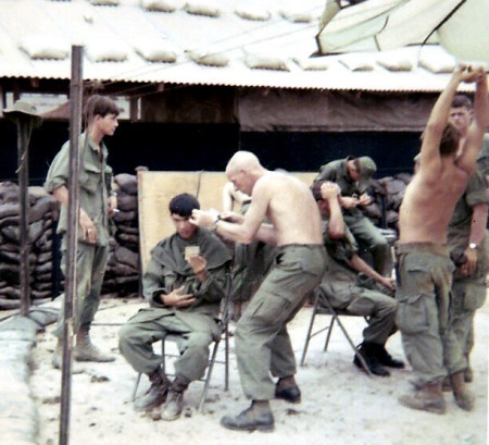 1st Sgt Lundquist Cutting Scout's Hair - Bravo - 1969 (R. Hyde)